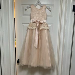 Champagne Tulle and lace flower girl formal dress